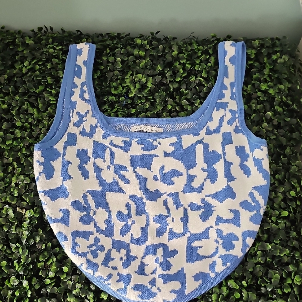 American Eagle Outfitters Blue and White Tote Bag
